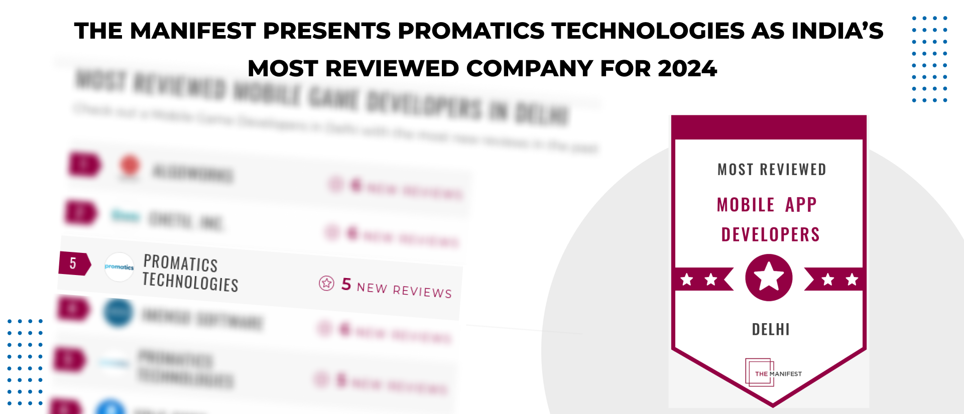 The Manifest awards Promatics Technologies as India’s most reviewed development company for 2024